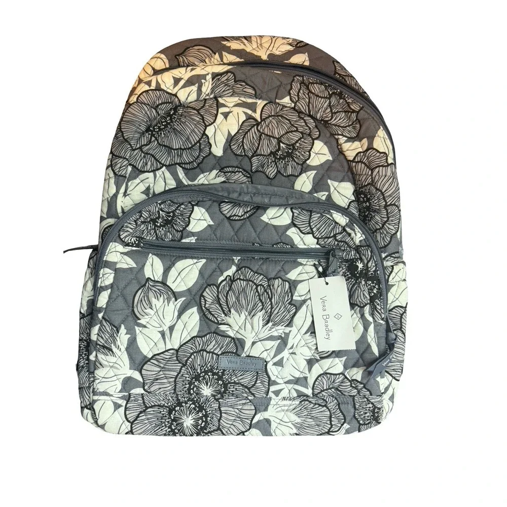 Vera Bradley Essential Backpack Moon Shadow Meadow Gray/White Quilted Floral